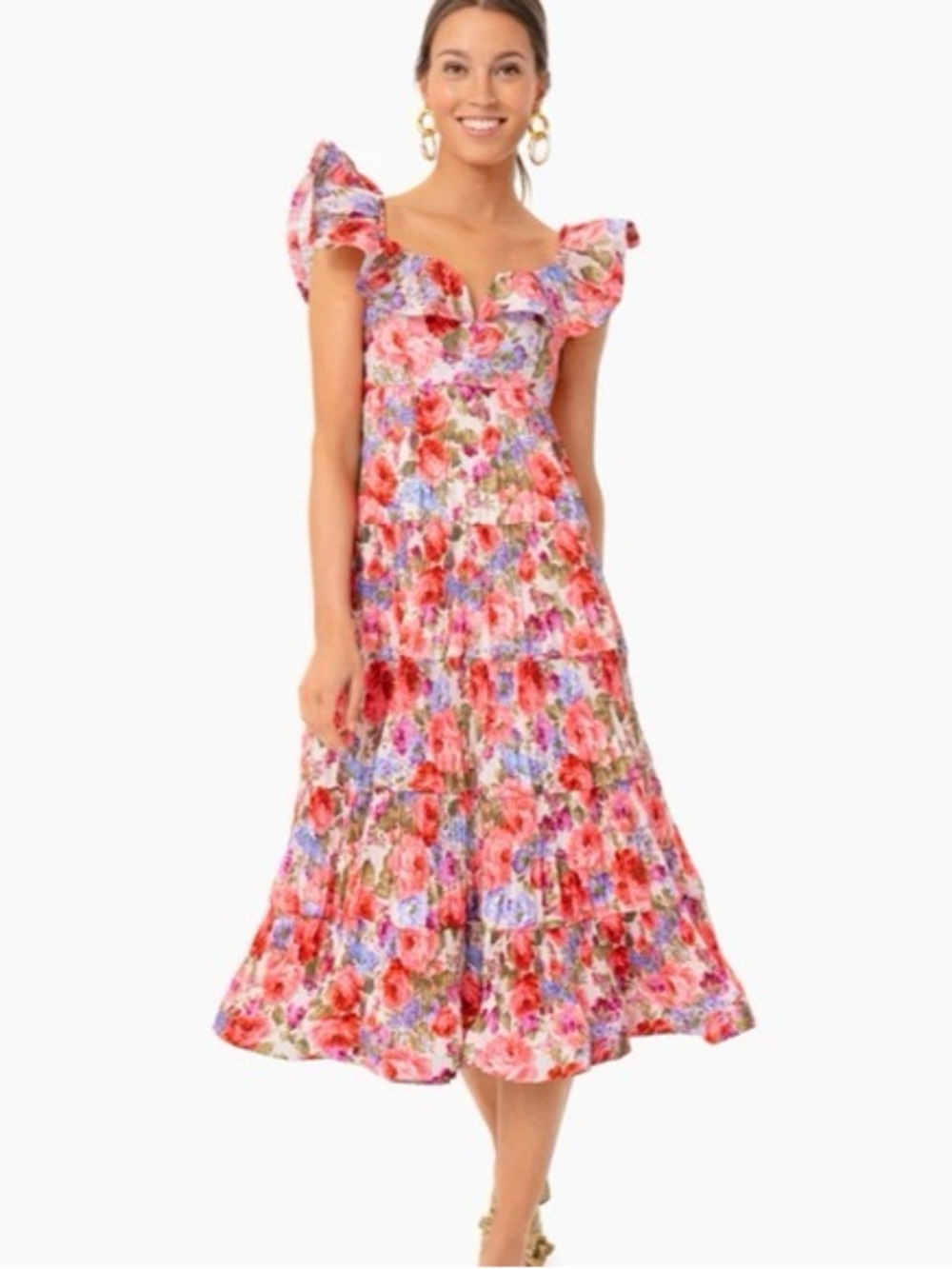 Beulah Pink Floral Tiered Midi Dress